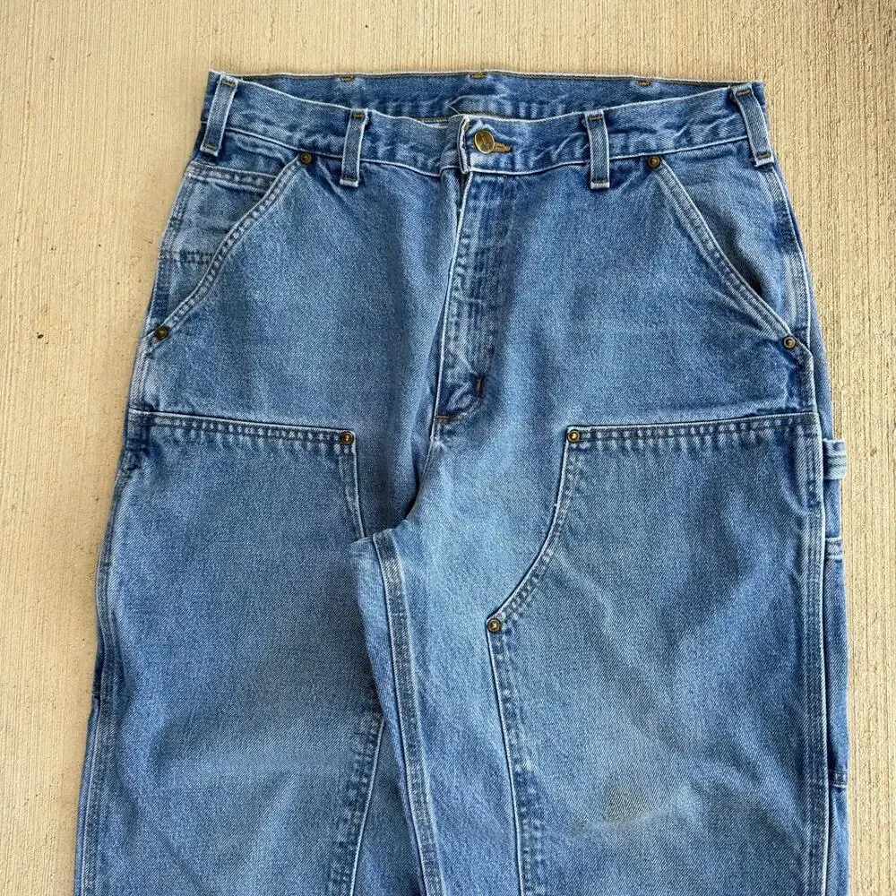Carhartt denim blue jean double knee work wear carpenter pants